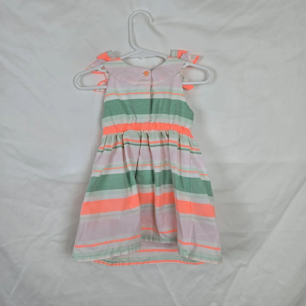 Gymboree Girls Neon Orange Striped Sleeveless Bow‎ Accent Dress 12-18 Months